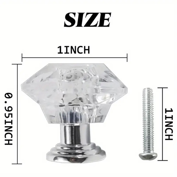 Clear Crystal Quadrilateral Drawer Knobs with Screws includes 12 pieces - Picture 3 of 4